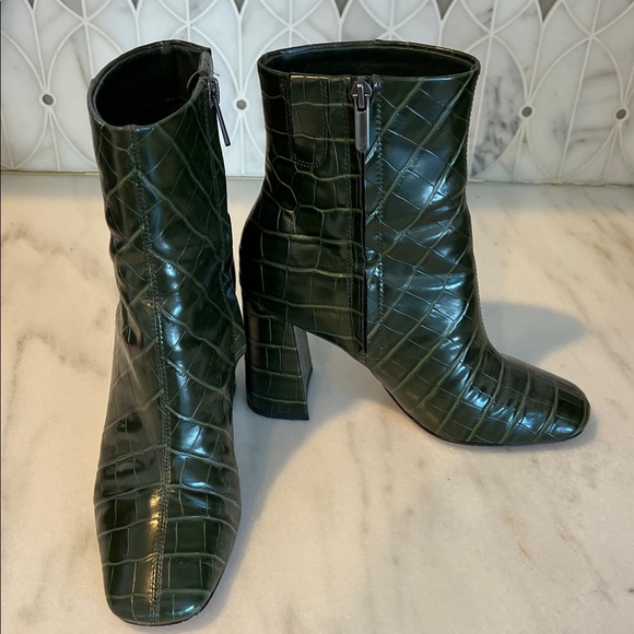 Sam Edelman Shoes - Sam Edelman Green Croc-Embossed Ankle Boots